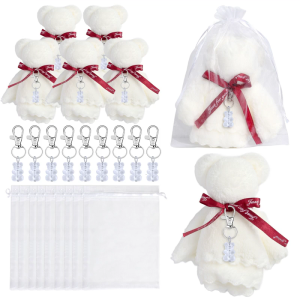 Plush Bear Keychains Thank You Tages White Organza Bags Towels for Baby Shower Favors Wedding Birthday Party Supplies