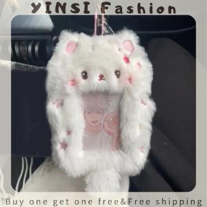 YINSI Cute Cat Kitten Rabbit Plush Card Holder Photocard Case Bag Keyring Pendant Idol Photo Protective Cover Student Card Holder Gift