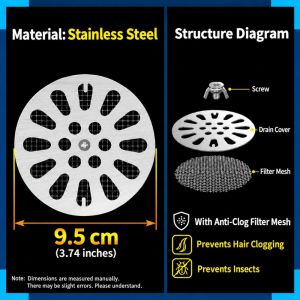 GORGE Thép không gỉ Nắp thoát nước Có lưới Tròn Nắp thoát sàn Dễ dàng vệ sinh. Lọc thoát nước Ống thoát nước nhà bếp và phòng tắm