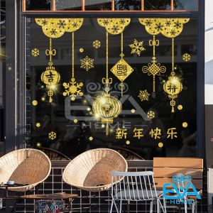 [HCM] Bộ 2 Decal Dán Tường Dán Kính Trang Trí Tết Họa Tiết Hoa Đào Đỏ Đón Xuân Tân Sửu 2021 XH6286