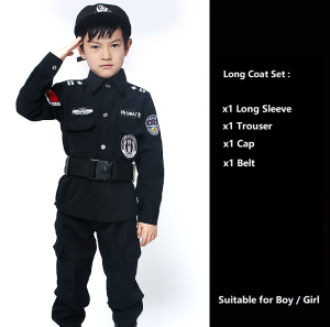 (Ready Stock) Children Police Polis Costume Set Cosplay Kid Boy Girl Long Short Coat Sleeve Officer Swat Army 儿童警察服特种兵警长