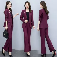 Ready Stock fashion suit women's spring 2022 new Korean Solid Blazer+Pants  two piece Set women clothings