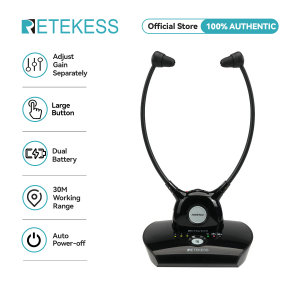 Retekess TA008 Wireless Headphones for TV 2.4GHz TV Headphones Wireless for Seniors with Audio Assistance Mode3 TonesEasy Pair 100ft Transmit Range with 2 Batteries
