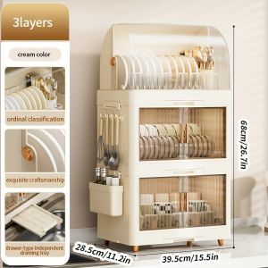 Dish Cabinet Kitchen Dish Rack Cupboard with Cover Drain Plate Tableware Foldable Dish Rack Multifunctional Dish cabinet Dish Cabinet Kitchen Dish