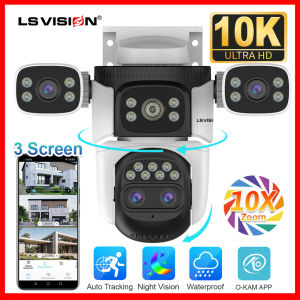 LS VISION 10K 4เลนส์3หน้าจอ WIFI กล้อง PTZ 10X ซูมแบบมนุษย์เครื่องติดตามกล้องวงจรปิด IP66กล้องวงจรปิดกลางแจ้งกันน้ำได้เต็มรูปแบบการมองเห็นได้ในเวลากลางคืนกล้อง IP เสียงสองทาง
