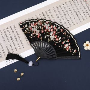 Kipas Pengantin Cina Double Happiness Merah Hitam Kipas Manual untuk Pernikahan