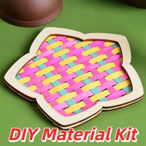 YAHURO Natural Wood Bamboo Coaster DIY Eco-Friendly Pre-cut Woven Coaster Pack Weaving Craft Kit Easy To Make Handmade Cup Mat Parent-Child