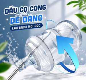 Cọ Rửa Bình Nước 19L 20L Đầu Cong Xoay 360° Cán Inox 40cm | Bàn Chải Chà Bình Nước Đầu Thay Được