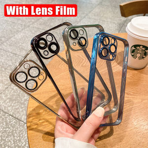 【 With Lens Films 】 CrashStar Soft Shockproof Plating Clear Phone Case For iPhone 15 14 13 12 11 Pro Max Mini XS XR X Simple Transparent Phone Casing With Full Cover Lens Protection Phone Cover Shell Top Seller