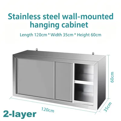 304 Stainless Steel Wall Mounted Kitchen Cabinet Sliding Door | Dish Rack Pantry Cabinet | Dustproof Kitchen Storage Organizer Spice & Bowl Shelf