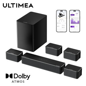 ULTIMEA ลำโพงบลูทูธ 7.1ch พลังเสียง 460W พร้อม Dolby Atmos และแอปควบคุมโฮมเธียเตอร์ ลำโพงพร้อมซับวูฟเฟอร์ไร้สาย Poseidon D80
