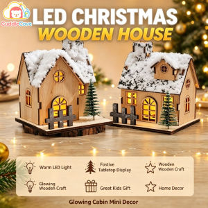 CuddleCove Light Up Wooden Mini Christmas House Ornament Glowing Village Cabin Table Decoration Holiday Gift