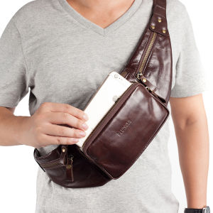 Piuncle Brand Genuine Leather Mens Thin Waist bag For iPhone Travel Designer Fanny Pack With Card Holder Mobile Phone Pouch Natural Cowhide Money Purse Pocket Male Casual Shoulder Messenger Bags Vintage Chest Packs For Women Fanny Packs