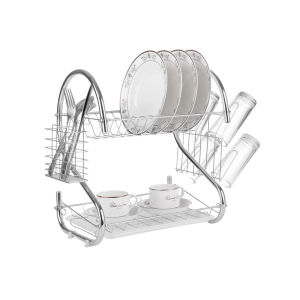 【TRENDY ERA】 Dish Drying Rack Over Sink Kitchen Supplies Storage Shelf Countertop Space Saver Display Stand Tableware Drainer Organizer Utensils Holder Stainless Steel 2 Layer Dish Drainer Rack