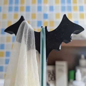 TUS 3D Print Halloween Bat Bathroom Hook Hanging No-Drill Bathing Towel Hanger Creative Space Saving Glass Door Hook Bathroom