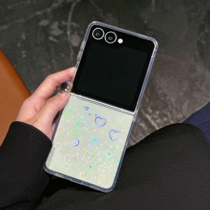 Luxury Love Heart Glitter Clear Case for Samsung Galaxy Z Flip 7 6 5 zflip 3 4 Flip7 Aurora Gradient Bling Transparent Cover