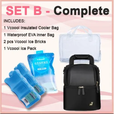 V-Coool Black Breastmilk Thermal Insulated Bag Backpack or Sling Bag Breast milk Pump Bag Set Vcoool Bags