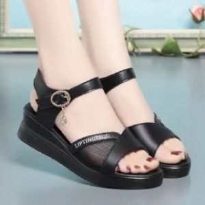 [Free Shipping] WomenS Summer New Wedge Sandals Casual Single-Strap Flat Sandals For Mothers Thick-Soled Chunky Heel Height-Increasing WomenS Sandals