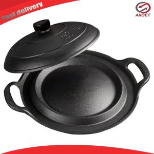 【Alloet】 11 Inch Cast Iron Skillet with Lid Durable Non-Stick Frying Pan for Indoor Outdoor Cooking