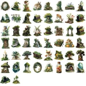 50PCS Green Forest Nature Themed Stickers Waterproof PVC Decals For Tablets DIY Crafting And Office Use