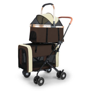 DUDU pet Detachable Carriers Foldable Dog Stroller Travel Carriage Safety Belts 4 Lockable Wheels for Small Medium Pets Multi Pet
