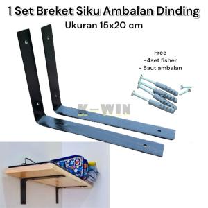 Breket Siku Ambalan Dinding Besi Tebal 3mm / Siku Besi L Penyangga Papan Ambalan Rak Dinding Tempel Tembok / Bracket Rak 1set Sudah Bonus Fisher Skrup