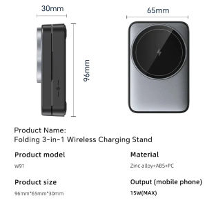 3-In-1 20W Foldable Magnetic Wireless Desktop Charger Holder For Iphone1615 14 13 12 Pro/Max/Plus Air Pods Watch