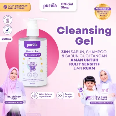 [Official] Purela Head To Toe Cleansing Gel 250ml - Perawatan kulit bayi & Anak-Anak - Menutrisi dan Membersihkan Kulit Bayi & Anak-Anak - Cocok unk kulit sensitif ruam eczema - Non Alkohol - Non SLS - Non Paraben