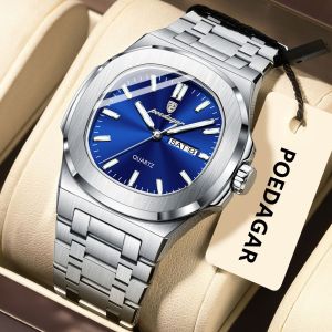 Đồng hồ nam chính hãng POEDAGAR 853 mặt vuông thạch anh Thụy Sĩ chống nước dạ quang thời trang