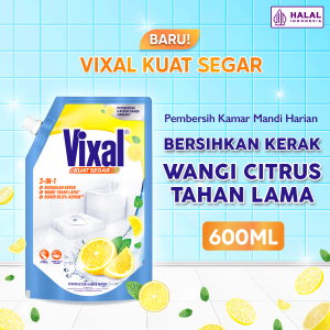 Vixal Kuat Segar Pouch 600ml - Pembersih Kamar Mandi Harian Wangi Lemon