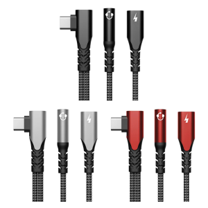 Type C to 3.5mm Headphone Sound Adapter with PD60W Fast Charging and 90° Angle for Phone Devices