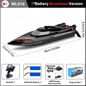 ST 【Fast delivery 】 【Original Available】WLtoys WL916 Remote Control Boat 55KM/H High Speed RC Racing Boat for Pools or Lakes 2.4GHz RC Boats with Low Batterys Alarm