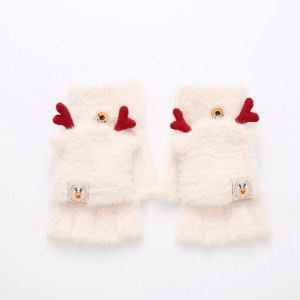 DRESSPLUS Thick Cute Antlers Plus Velvet Autumn And Winter Elastic Female Gloves Half-finger Gloves Christmas Wool Mittens Flip Mittens