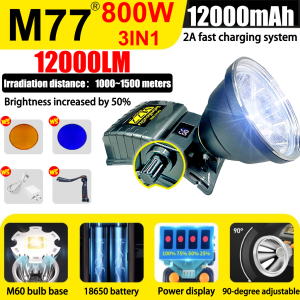 【200h Standby Time】M77 Headlamp for Hiking Flashlight 15000 mah Type-C Rechargeable Multifunctional Waterproof Headlight orch Fishing Camping Head Light flashlight with LED display