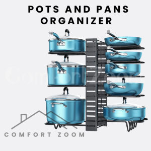 Pots and Pans Organizer 8 Tier Pot Organizers Rack Adjustable Pan Organizer