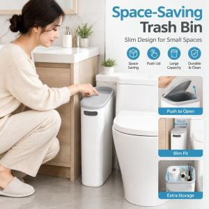 LIWU Khe hẹp  Thùng rác gia đình 10L có nắp đậy Loại máy ép Thùng rác phòng tắm Tối giản Liền mạch Thùng rác phòng khách Nhà bếp nhà vệ sinh