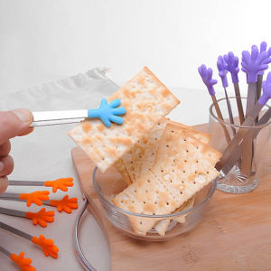 3PCS Mini Silicone Clip Non-slip Portable Creative Stainless Steel Food BBQ Clip Kitchen Tool Tongs Anti Slip Ice Clip Cute Palm Shaped Clip Fang Tang Snack Dim Sum Mini Clip