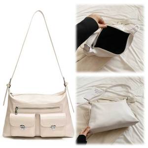 Trendy Womens Cross Body Shoulder Bag with Multiple Pockets PU Leather Hobo Bag for Work and Travel in Olive Green