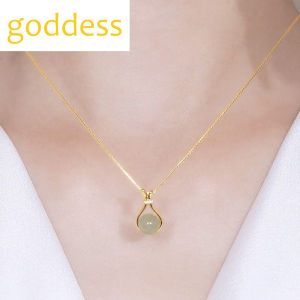 Pure 916 Saudi Gold Pawnable Hetian jade pendant lucky bag necklace womens light luxury temperament clavicle chain