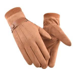 GENENIC Solid Color Suede Gloves Korean Style Windproof Winter Warm Gloves Simple Full Finger Men Mittens Men