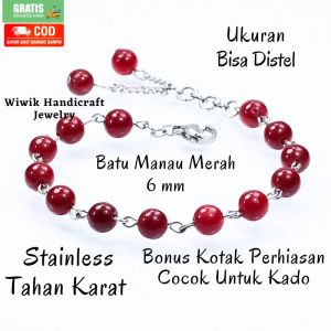 Gelang Tangan Wanita Stainless Tahan Karat 6 mm & Batu Manau Orange: Hadiah Terbaru