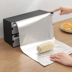 KECTTIO 2 trong 1 Máy cắt màng thực phẩm Nhựa Có thể đổ đầy lại Máy cắt màng bọc thực phẩm Tiện lợi Hộp đựng đồ đa năng Máy cắt giấy nhôm cho nhà bếp