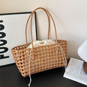 Vegetable Basket Women Straw Bags Female Summmer Beach Bag Lady Travel Bags Designer Handbag Handmade Woven Rattan Bag Shoulder2026