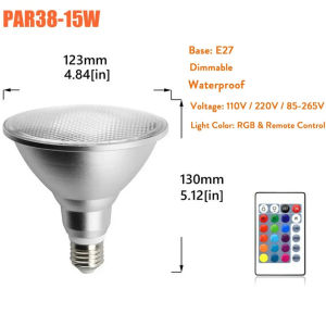E27 15W 25W Dimmable RGB PAR30 PAR38 Par Light Waterproof LED Spotlight Bulb Flood Lamp Remote Control Colorful for Valentines Day Home Party Decoration Lighting
