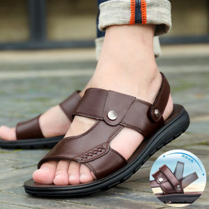 Mens Leather Sandals For Men Outdoor Summer Beach Sandals Anti-slip Fashion Casual Sandals for Men Outdoor Slippers