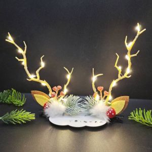 YOCKY Girl Costume Female Deer Horns Tree Flower With Led Light Make Up Cherry Korean Style Hair Clip Women Hair Clip Christmas Antlers Hairpin Hair Accessories