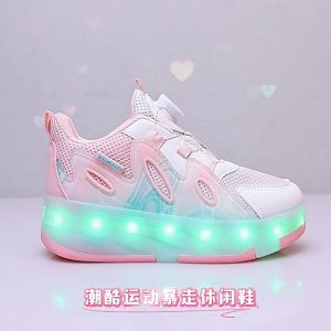 Oldlaiben Kids Roller Shoes with LED Lights Detachable Wheels Comfortable Sneakers Kids Girls Outdoor Sports