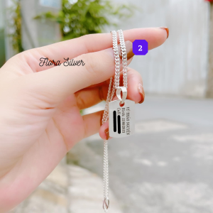 [1-2 NGÀY] FLORA 0452D - [Có bán lẻ] Dây chuyền bạc ta mặt hình chữ nhật khắc theo yêu cầu dành cho bé