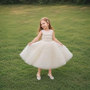 Girls Pink White Princess Dress Sleeveless Ruffle Tulle Tutu Dress Kids Birthday Party Dress Flower Girl Wedding Performance Costume