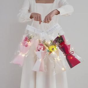 [SG Seller]Artificial Flower Bouquet with LED Light Mini Soap Rose Sunflower Gift Bouquet in Clear Tote Bag